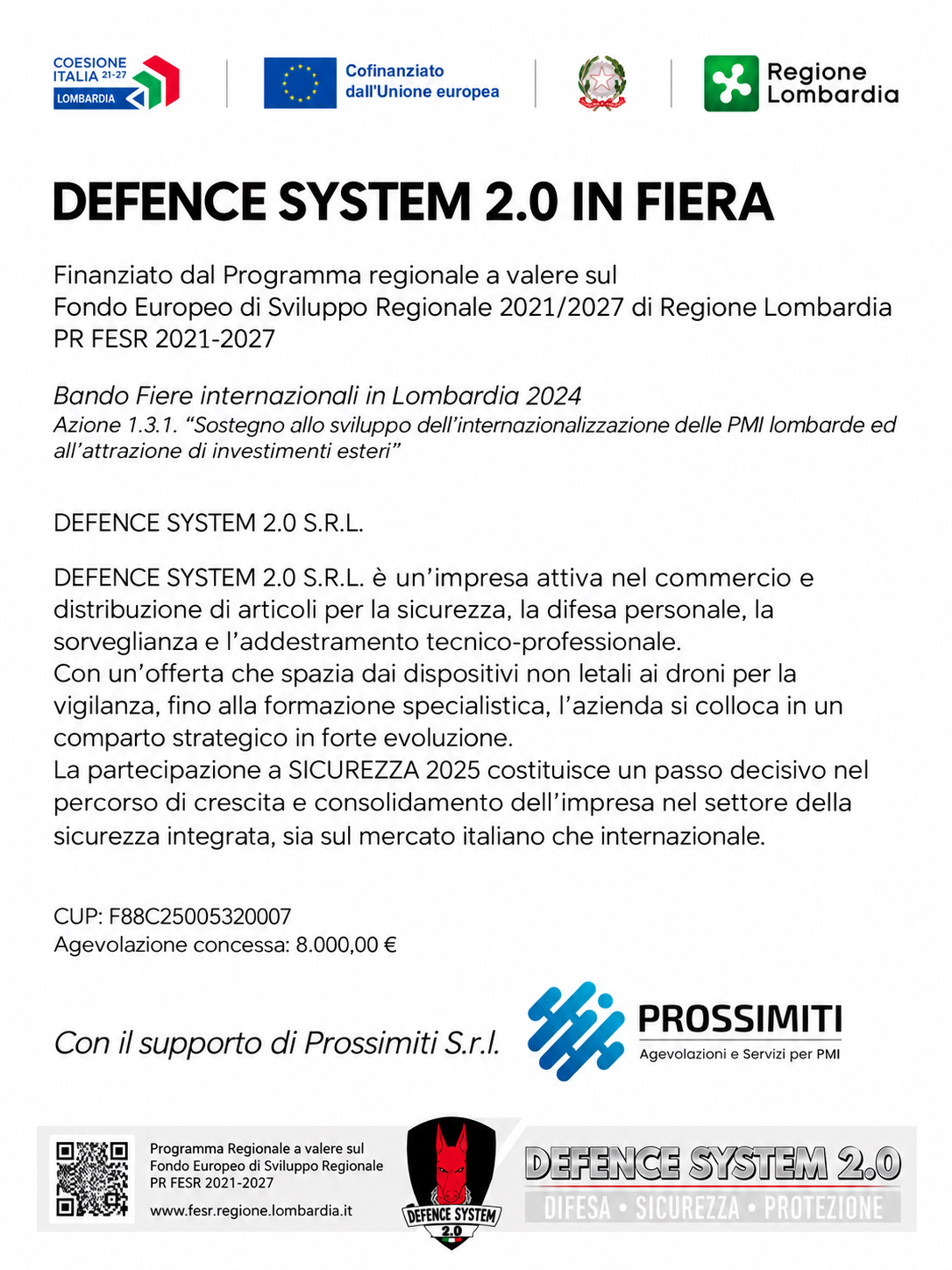 Documento institucional DEFENCE SYSTEM 2.0 IN FIERA